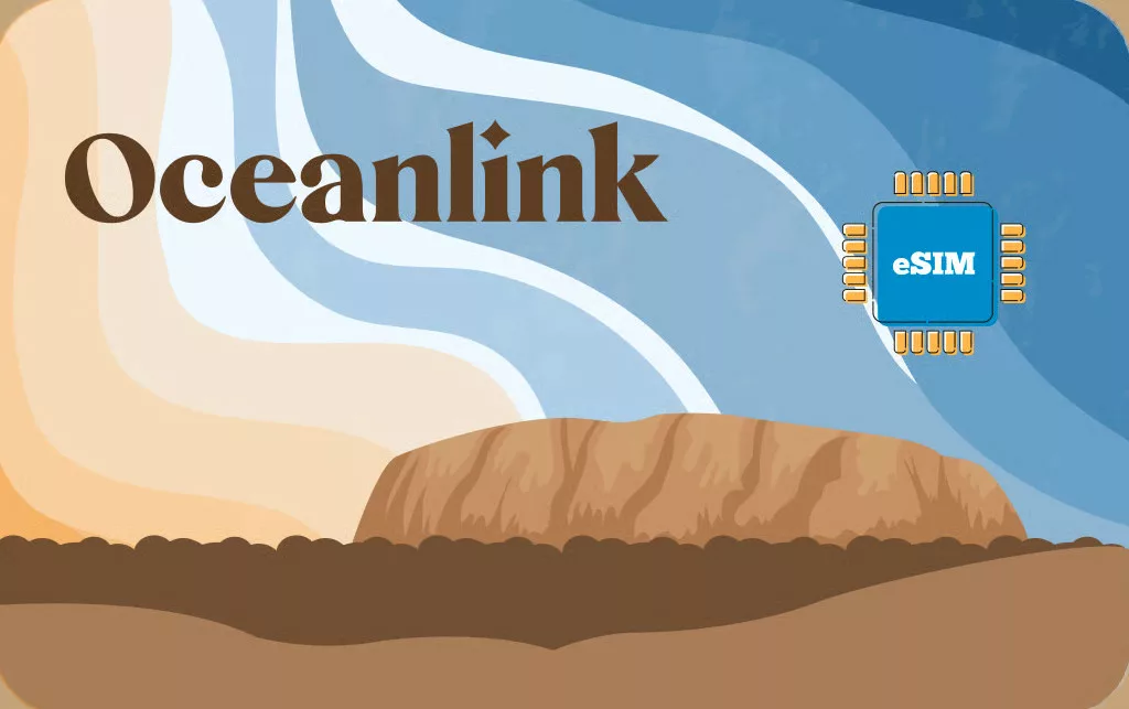 A traveler using a smartphone with an Oceania eSIM while exploring the coast of Australia.