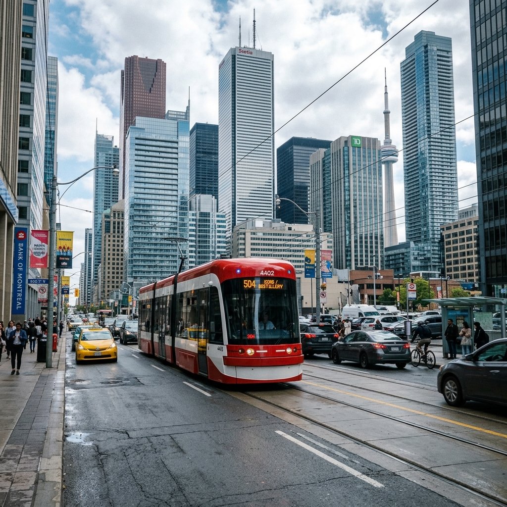Elétrico limpo a circular no trânsito do centro de Toronto