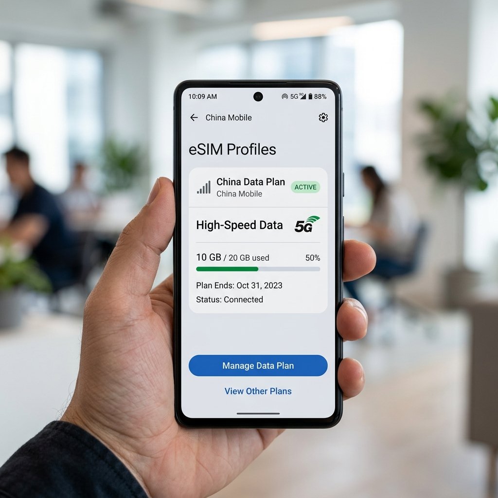 Setting up cellular data roaming eSIM on a smartphone in China