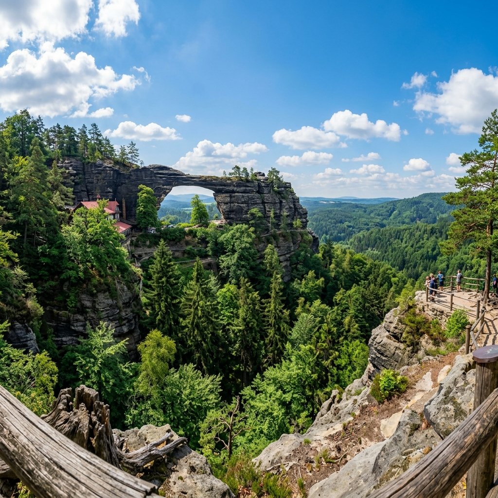 O arco de pedra natural Pravčická brána no Parque Nacional da Suíça Saxónica