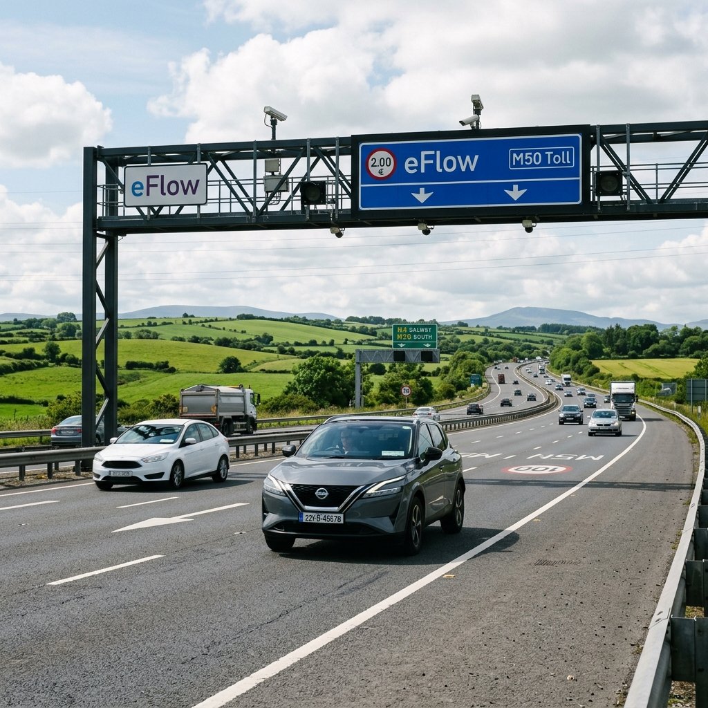 Electronic toll collection cameras on the M50 barrier-free highway in Dublin