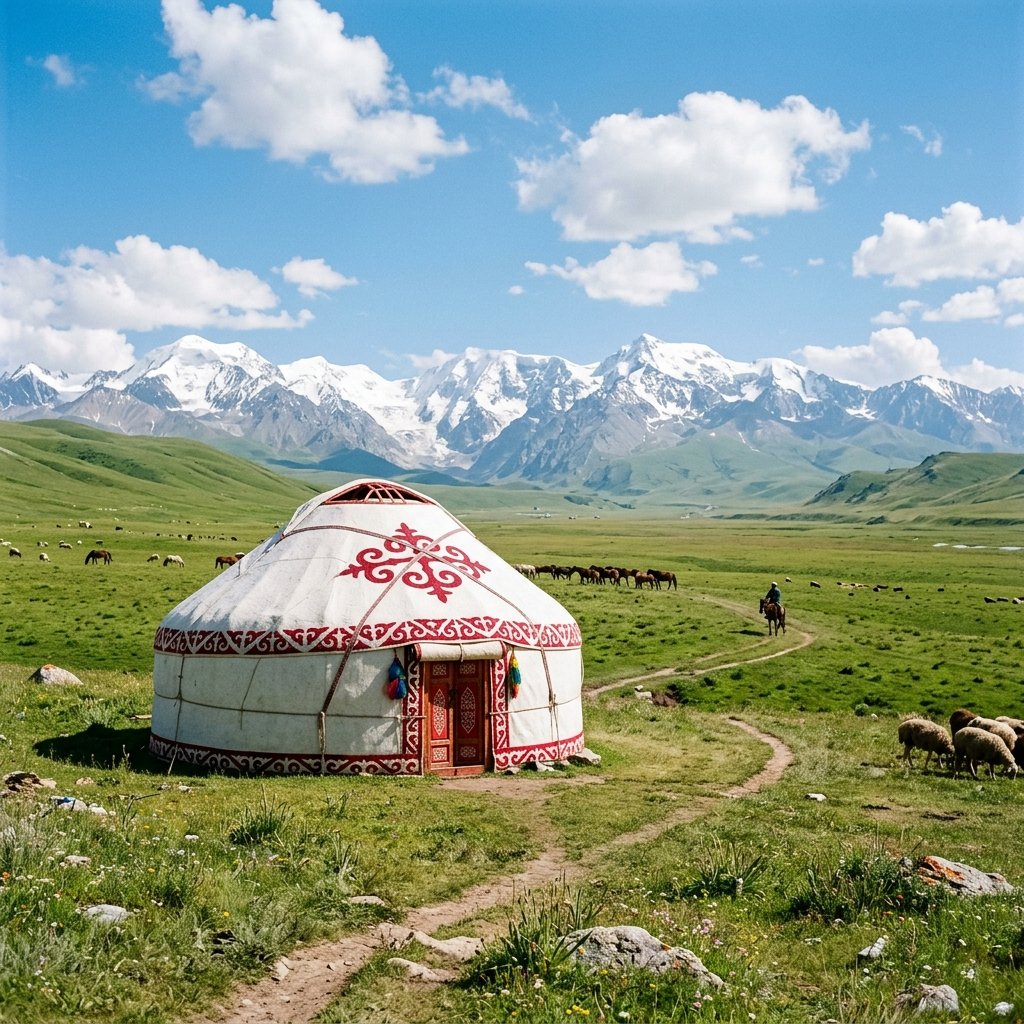 阿拉木图奇姆布拉克滑雪场在雪山背景下的缆车运行景象
