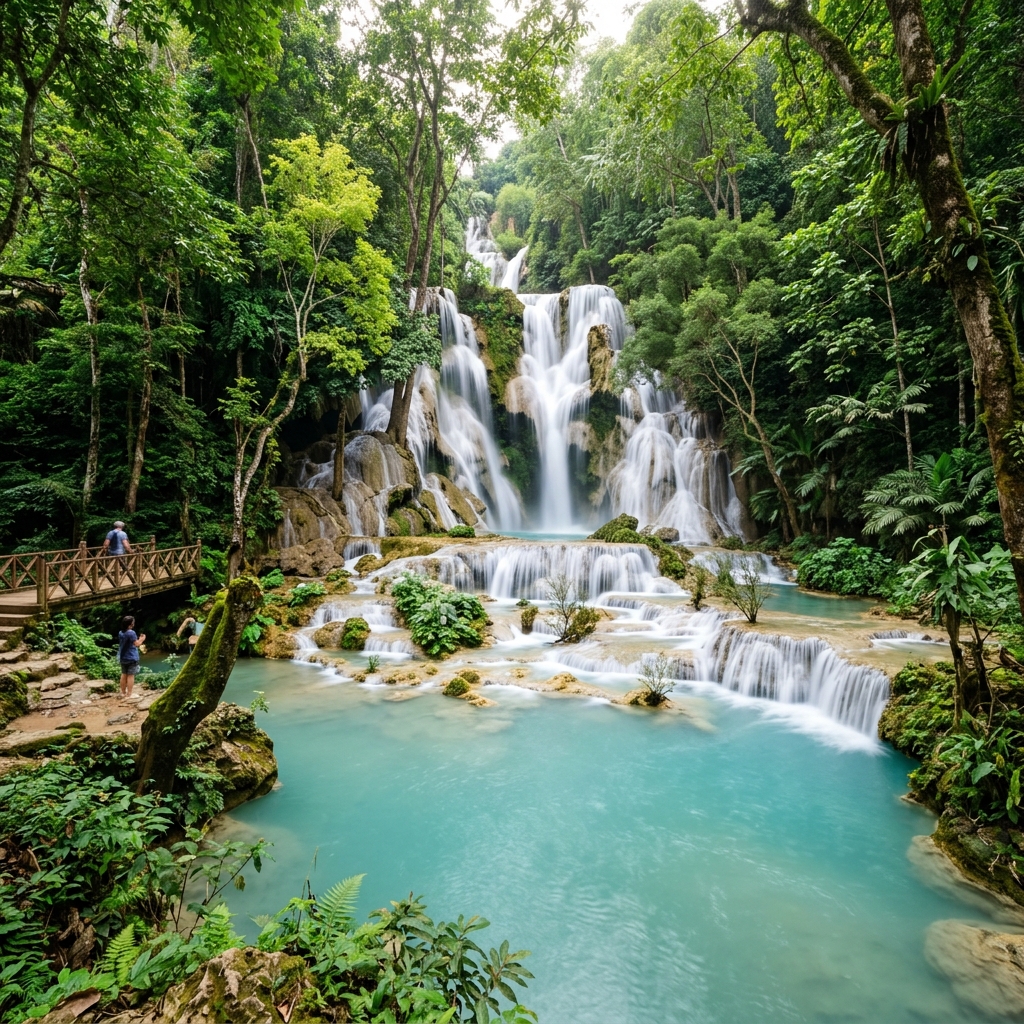 Bela paisagem das cascatas de Kuang Si em Luang Prabang