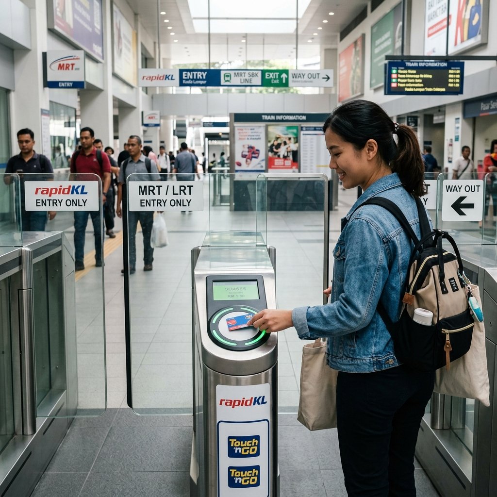 Utilização do cartão Touch n Go no torniquete do MRT em Kuala Lumpur