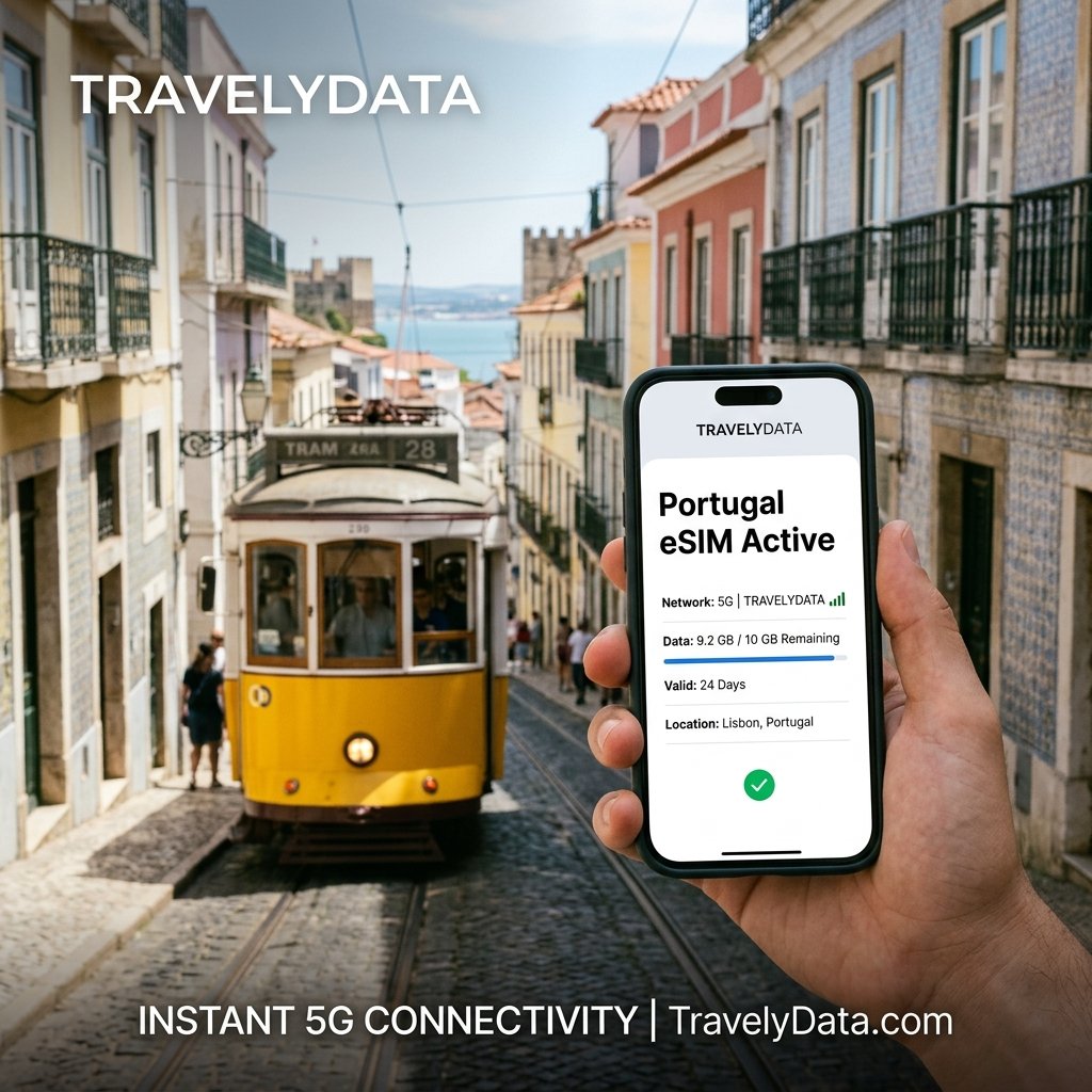eSIM Datenverbindung und Strassenbahn in Lissabon Portugal