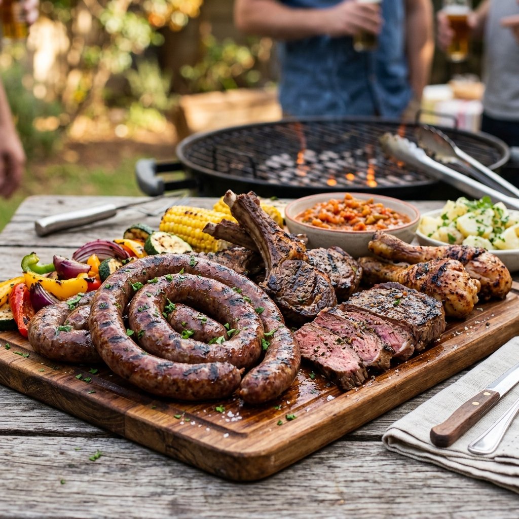 Met thit nuong Braai truyen thong Nam Phi voi xuc xich boerewors