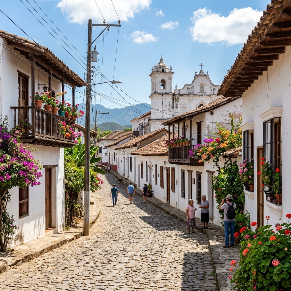 Kopfsteinpflasterstraßen und Kolonialstadt Suchitoto in El Salvador
