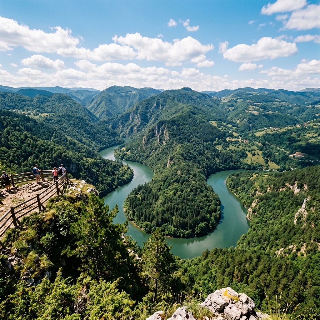 The breathtaking viewpoints of Tara National Park in Serbia showcasing green forests and the winding Drina River canyon
