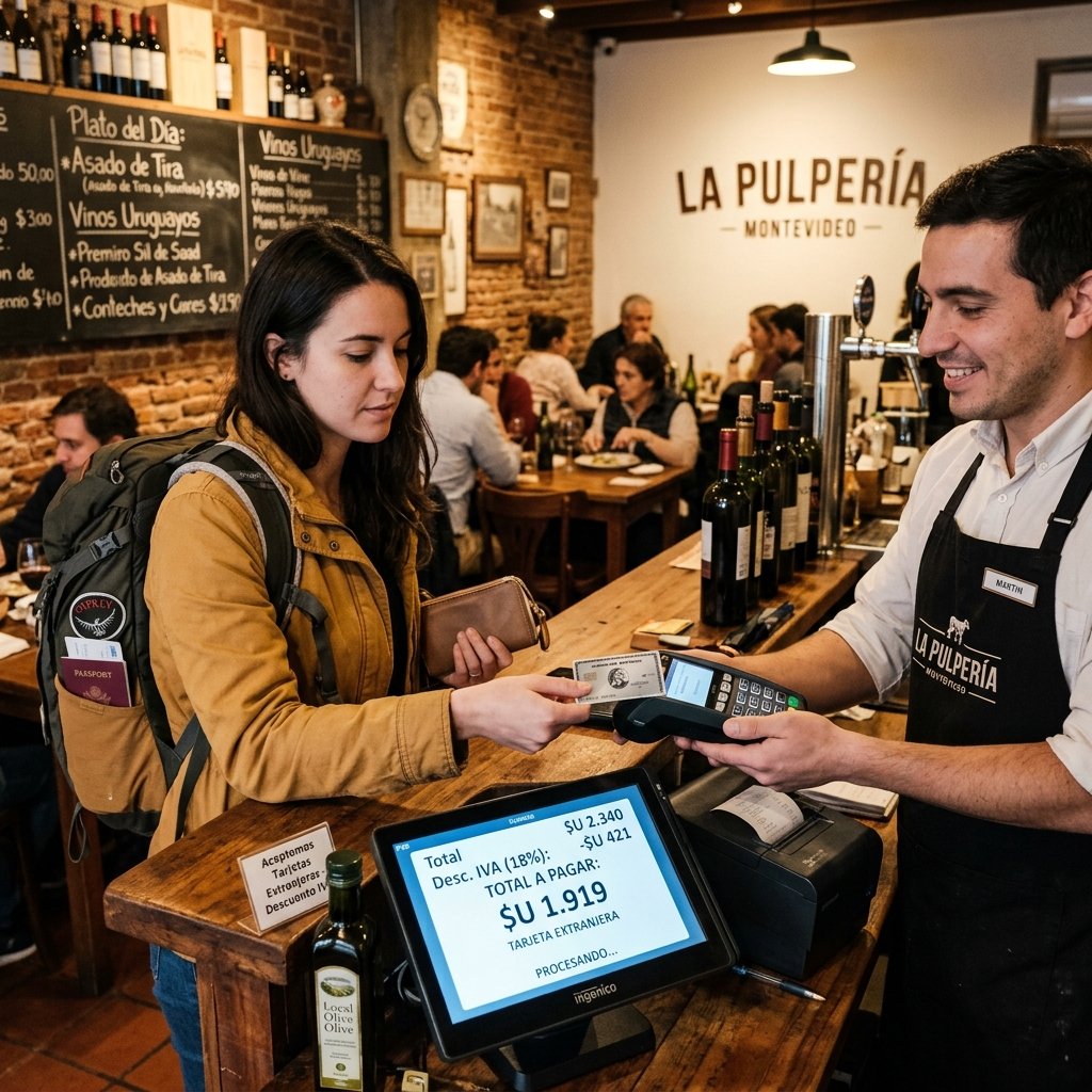 Zahlen mit Karte in einem Restaurant in Montevideo, um die Mehrwertsteuerrückerstattung zu erhalten