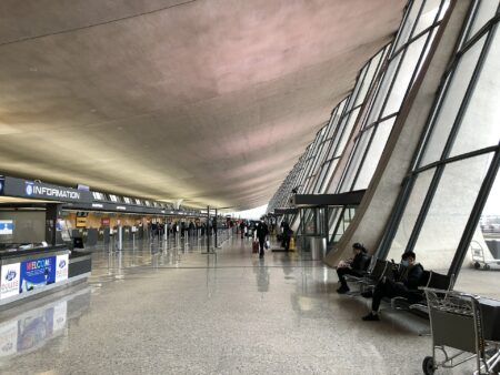 Ticketing and check-in hall at Washington Dulles International Airport in the United States